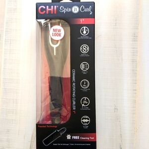 Chi Spin N Curl 1" Ceramic Rotating Curler Black New